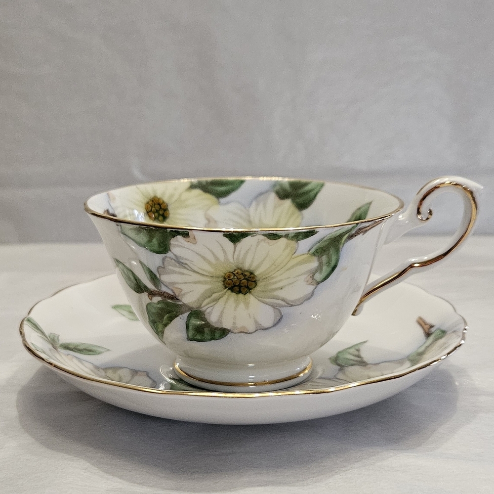 Lovely vintage "Dogwood" pattern cup and saucer by Tuscan Fine China England.